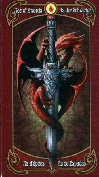 Ace of Swords card from the Anne Stokes Legends Tarot deck