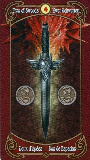 2 of Swords card from the Anne Stokes Legends Tarot deck