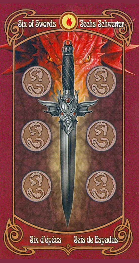 6 of Swords card from the Anne Stokes Legends Tarot deck