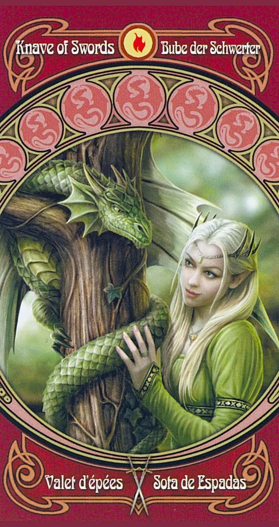 Page of Swords card from the Anne Stokes Legends Tarot deck