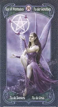 Ace of Pentacles card from the Anne Stokes Legends Tarot deck