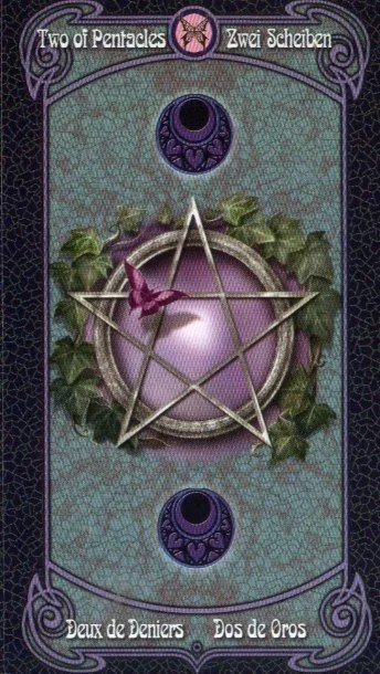 2 of Pentacles card from the Anne Stokes Legends Tarot deck