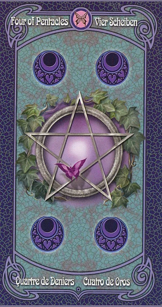 4 of Pentacles card from the Anne Stokes Legends Tarot deck