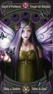 Queen of Pentacles card from the Anne Stokes Legends Tarot deck