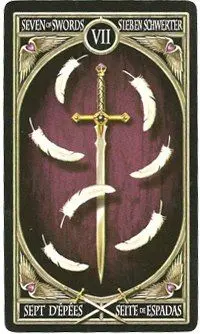 7 of Swords card from the Anne Stokes Legends Tarot deck