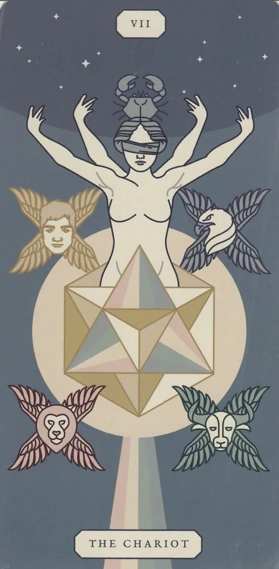 The Chariot card from the Arcana Iris Sacra Tarot deck