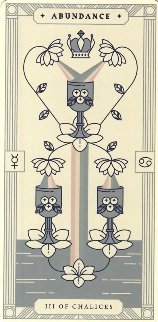 3 of Chalices card from the Arcana Iris Sacra Tarot deck