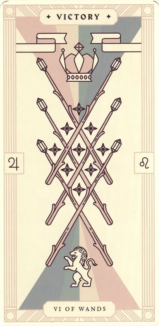 6 of Wands card from the Arcana Iris Sacra Tarot deck