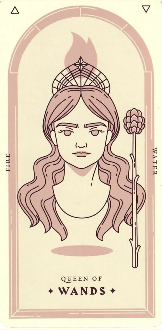 Queen of Wands card from the Arcana Iris Sacra Tarot deck