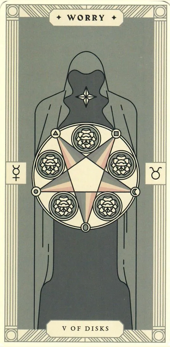 Arcana Iris Sacra Tarot Review 3 Five of Disks from the Arcana Iris Sacra Tarot