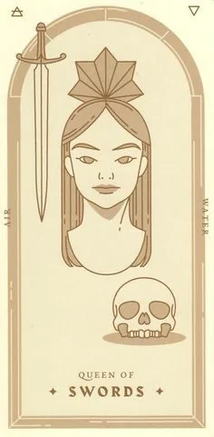 Queen of Swords card from the Arcana Iris Sacra Tarot deck