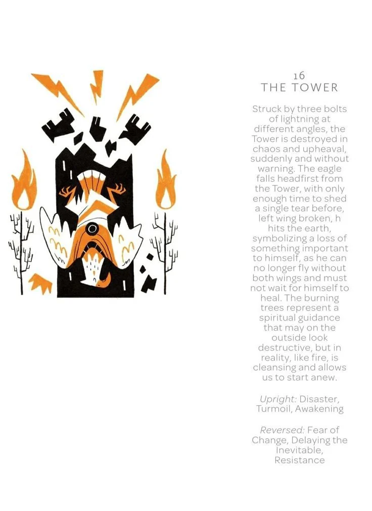 The Tower card from the Arcanis Tarot deck