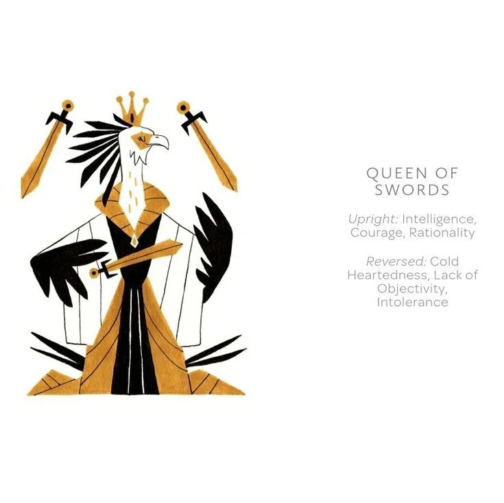 Queen of Swords card from the Arcanis Tarot deck