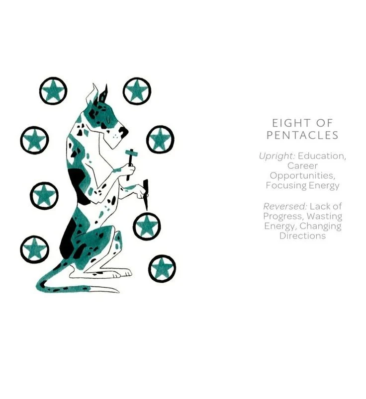 8 of Pentacles card from the Arcanis Tarot deck
