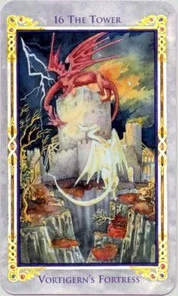16 The Tower card from the Arthurian Tarot deck