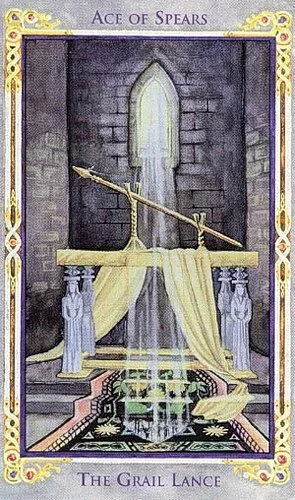 Ace of Spears card from the Arthurian Tarot deck