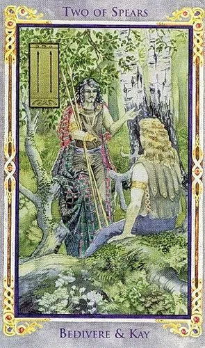 Two of Spears card from the Arthurian Tarot deck