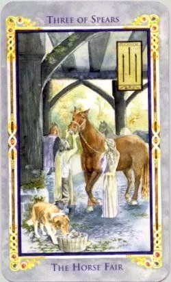 Three of Spears card from the Arthurian Tarot deck