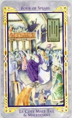 Four of Spears card from the Arthurian Tarot deck