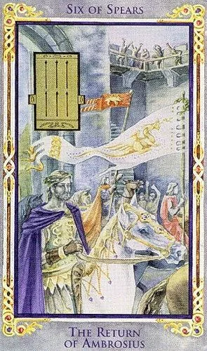 Six of Spears card from the Arthurian Tarot deck