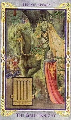 Ten of Spears card from the Arthurian Tarot deck
