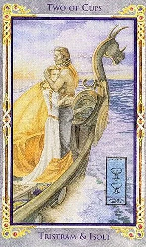 Two of Cups card from the Arthurian Tarot deck