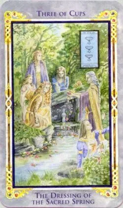 Three of Cups card from the Arthurian Tarot deck