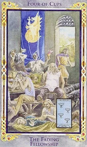 Four of Cups card from the Arthurian Tarot deck