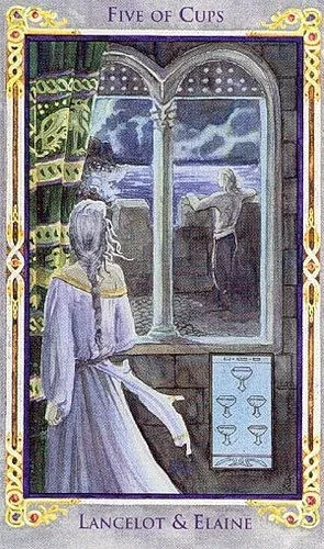 Five of Cups card from the Arthurian Tarot deck
