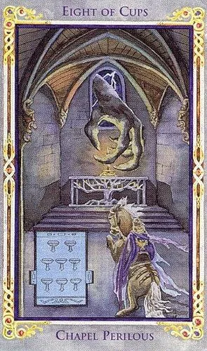 Eight of Cups card from the Arthurian Tarot deck