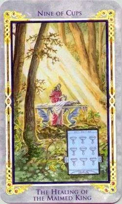 Nine of Cups card from the Arthurian Tarot deck