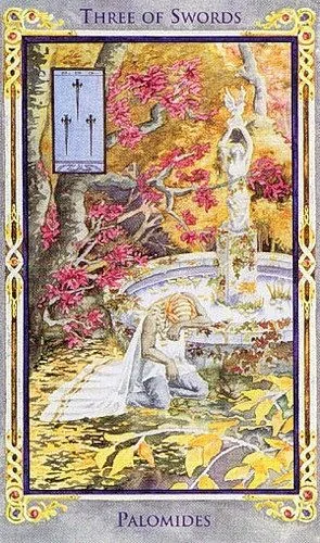 Three of Swords card from the Arthurian Tarot deck