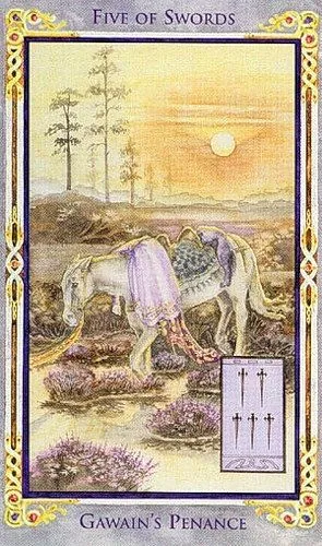 Five of Swords card from the Arthurian Tarot deck