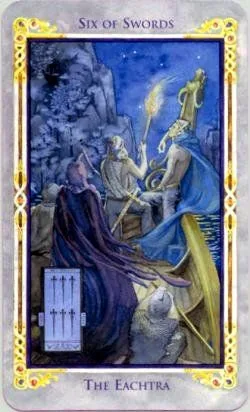 Six of Swords card from the Arthurian Tarot deck