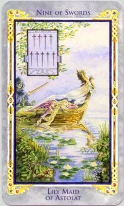 Nine of Swords card from the Arthurian Tarot deck