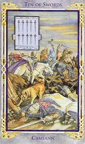 Ten of Swords card from the Arthurian Tarot deck
