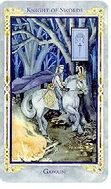 Knight of Swords card from the Arthurian Tarot deck
