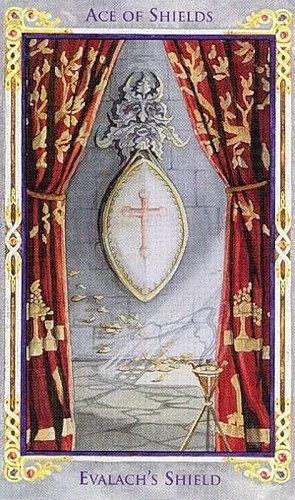Ace of Shields card from the Arthurian Tarot deck