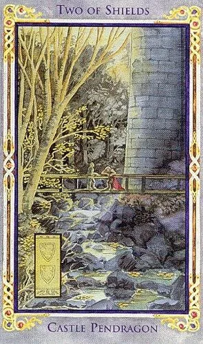 Two of Shields card from the Arthurian Tarot deck