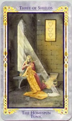 Three of Shields card from the Arthurian Tarot deck