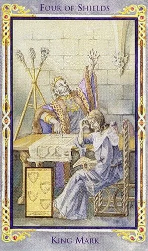Four of Shields card from the Arthurian Tarot deck