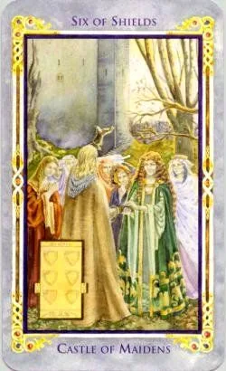 Six of Shields card from the Arthurian Tarot deck