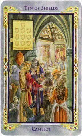 Ten of Shields card from the Arthurian Tarot deck