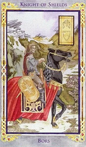 Knight of Shields card from the Arthurian Tarot deck