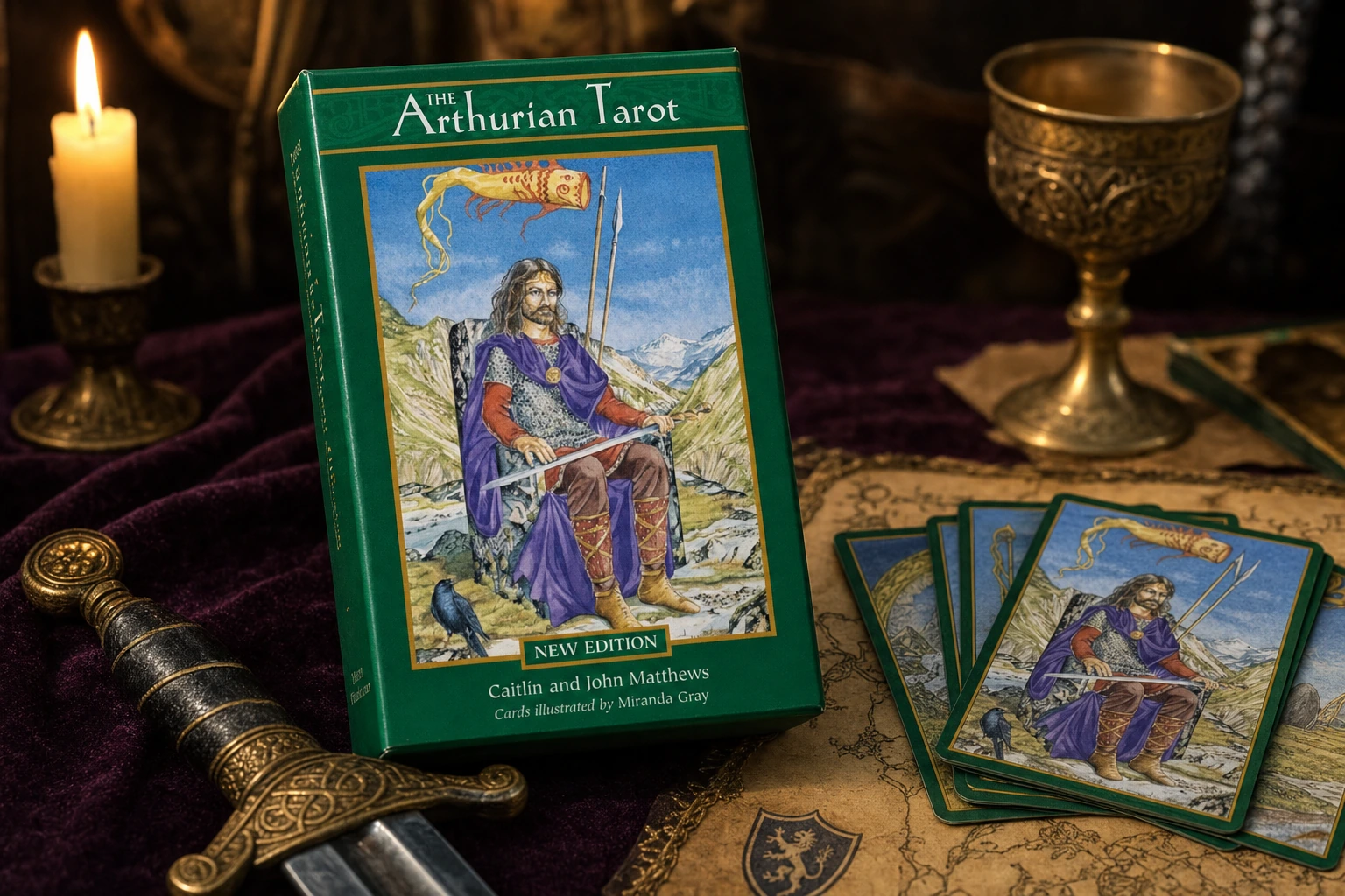Arthurian Tarot GPT Image 2 final CTA Arthurian Tarot deck in a Camelot-inspired TarotFans reading scene
