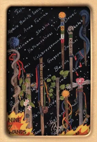 Nine of Wands from The Artists Inner Vision Tarot partial recovered gallery