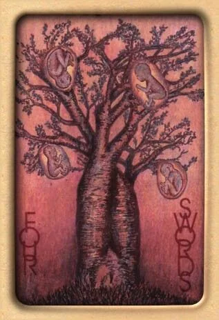 Four of Swords from The Artists Inner Vision Tarot partial recovered gallery