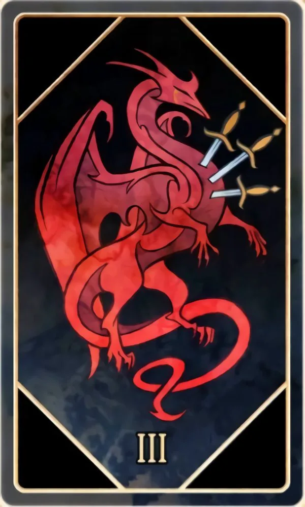Three of Swords card from the Asra Tarot deck