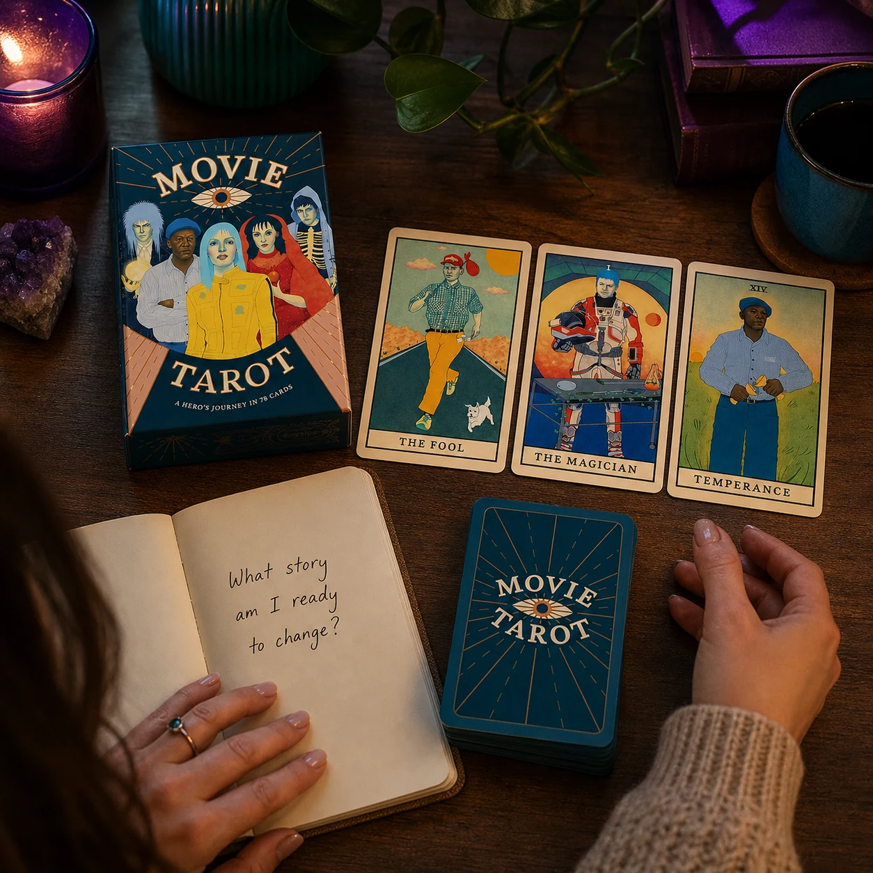 Aurica journaling with Movie Tarot by Diana McMahon Collis, illustrated by Natalie Foss