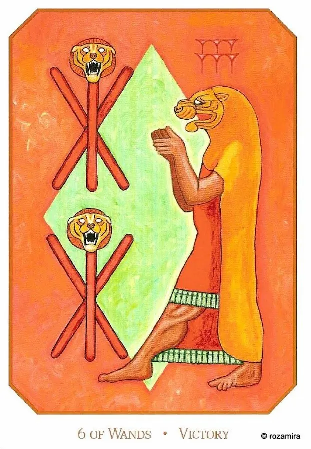Six of Wands - Victory card from the Babylonian Tarot deck